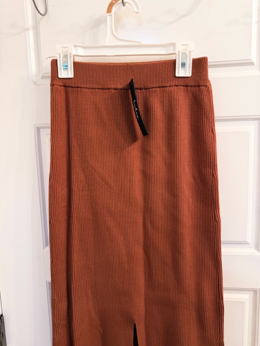 Lulu's Ribbed High-Waist Midi Skirt in Rust Orange - Picture 8 of 8